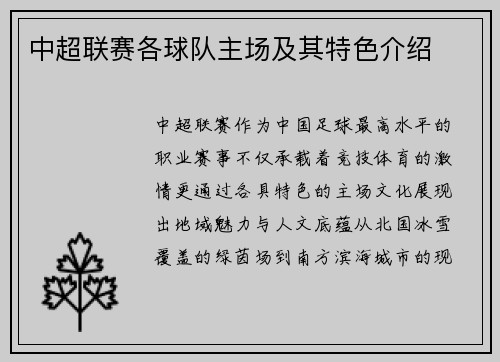 中超联赛各球队主场及其特色介绍